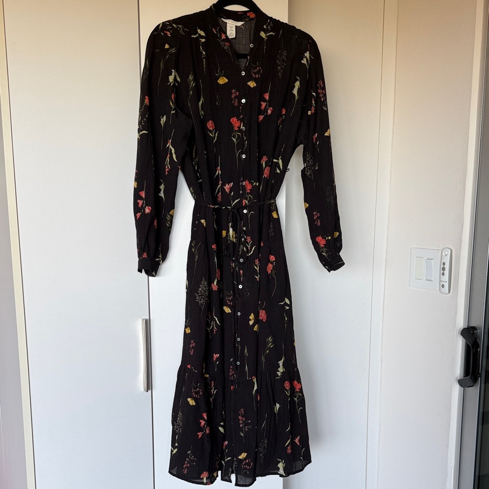 Black and Floral Midi Dress